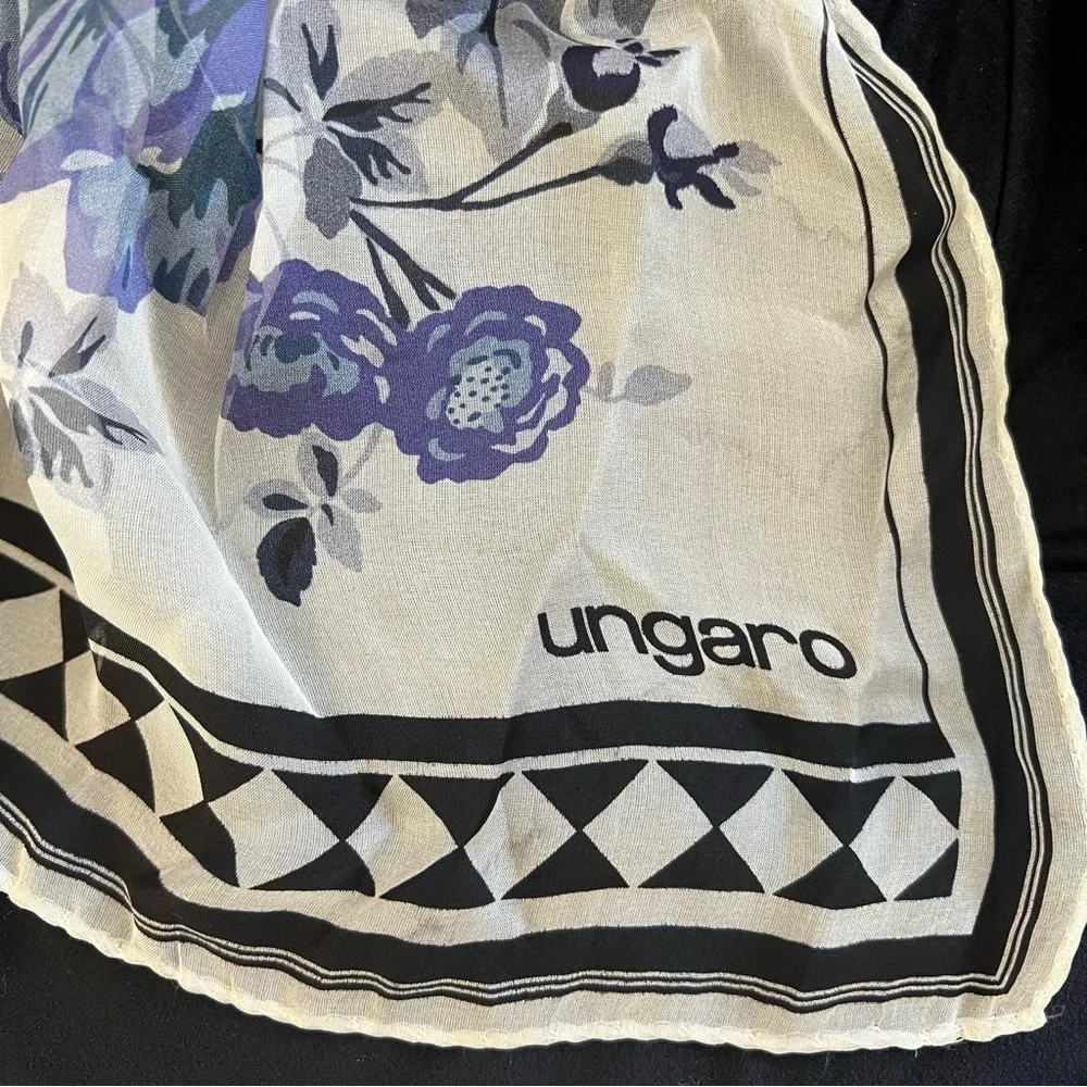 Emanuel Ungaro Vtg Silk Floral Multipurpose Oversized Scarf Wrap Cover Blue Y2K